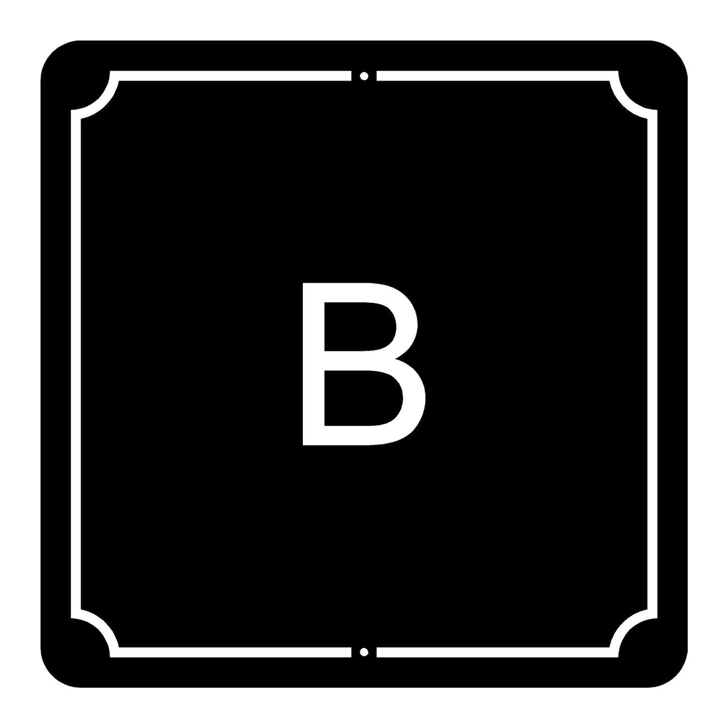 Black square with a white 'B' in the center