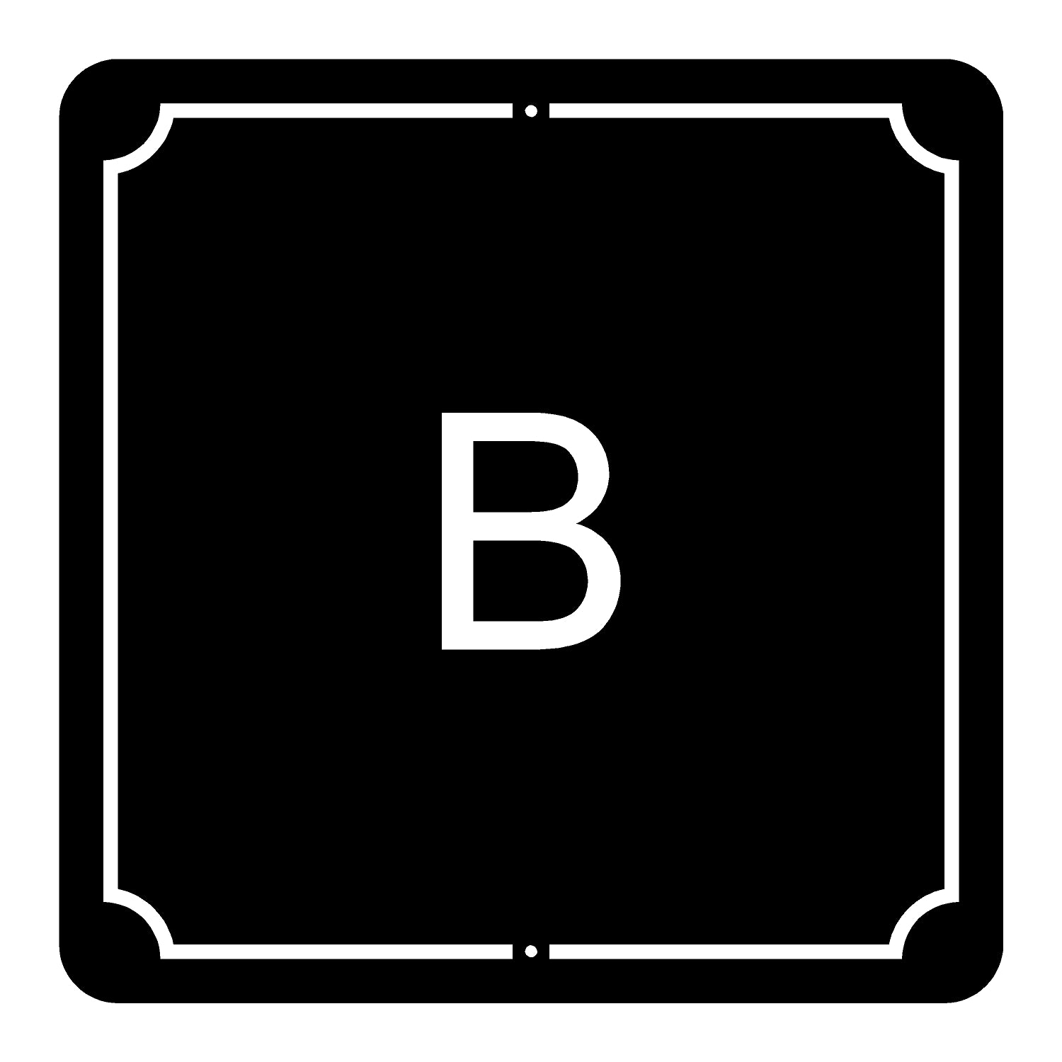Black square with a white 'B' in the center
