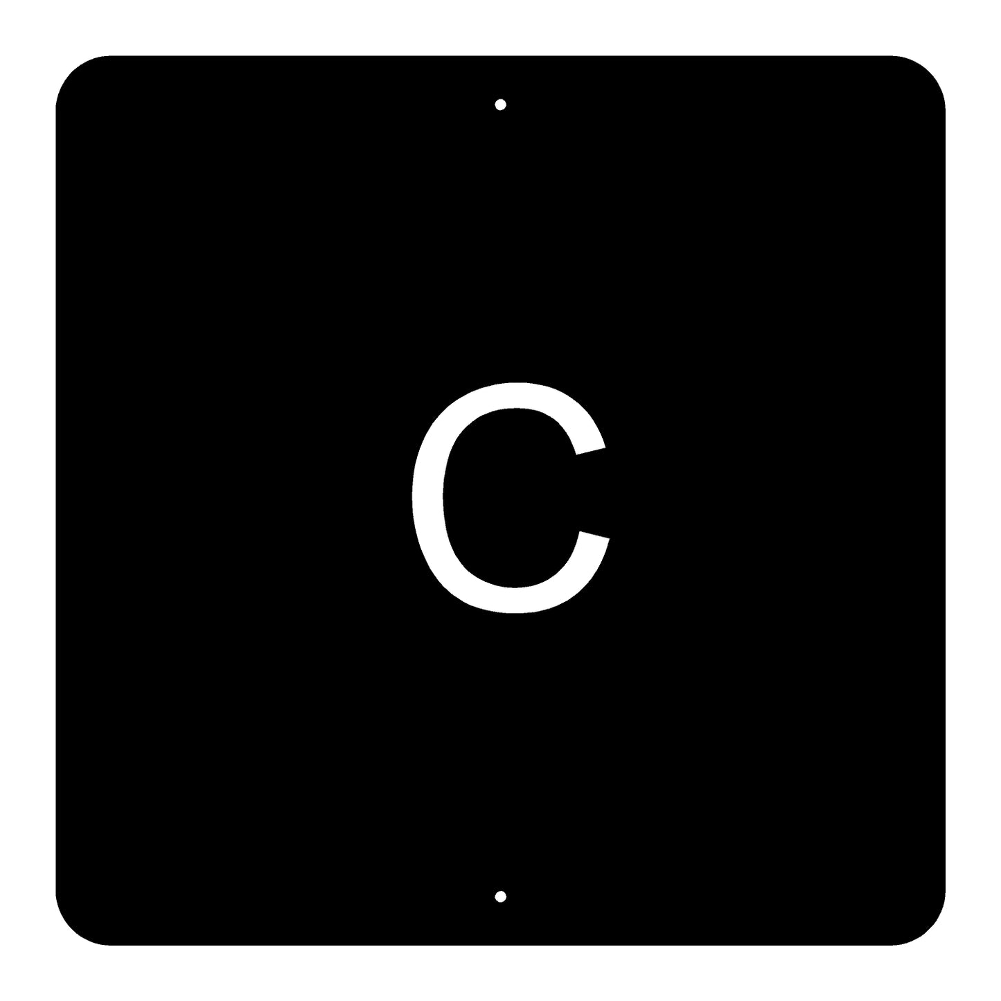 Black square with a white 'C' in the center