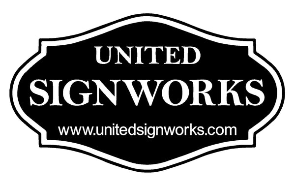 Logo of United Signworks with a black background and white text.